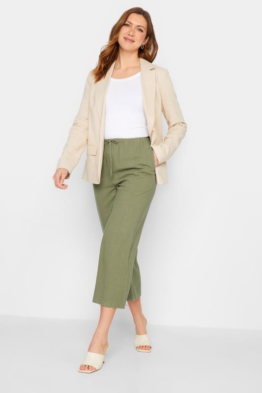 LTS Tall Women's Khaki Green Wide Leg Cropped Linen Trousers | Long Tall Sally  1