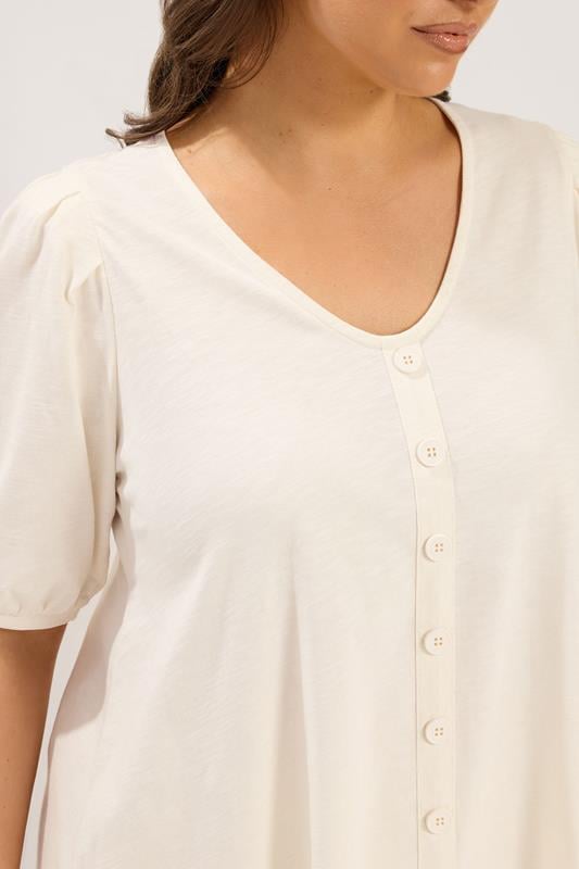 YOURS Plus Size Ivory White Button Front Puff Sleeve Top | Yours Clothing  4