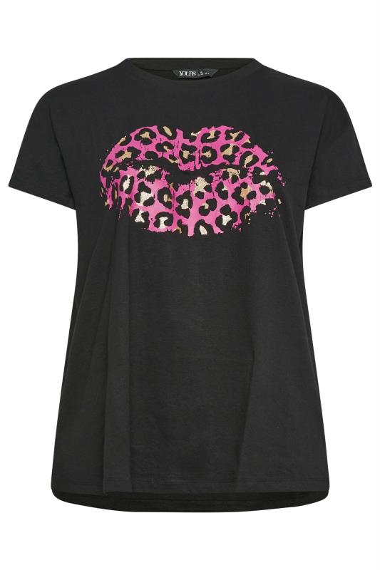 YOURS Plus Size Black Lips Print T-Shirt | Yours Clothing 5