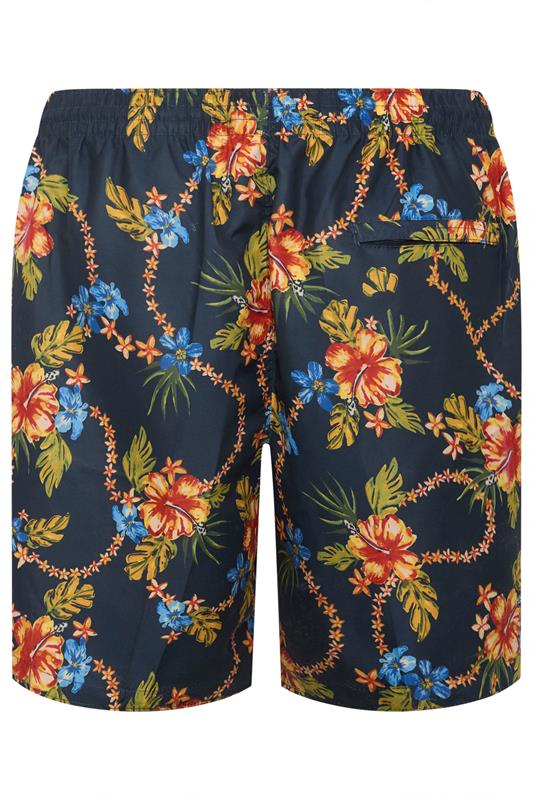 D555 Big & Tall Navy Blue Hawaiian Swim Shorts | BadRhino 4