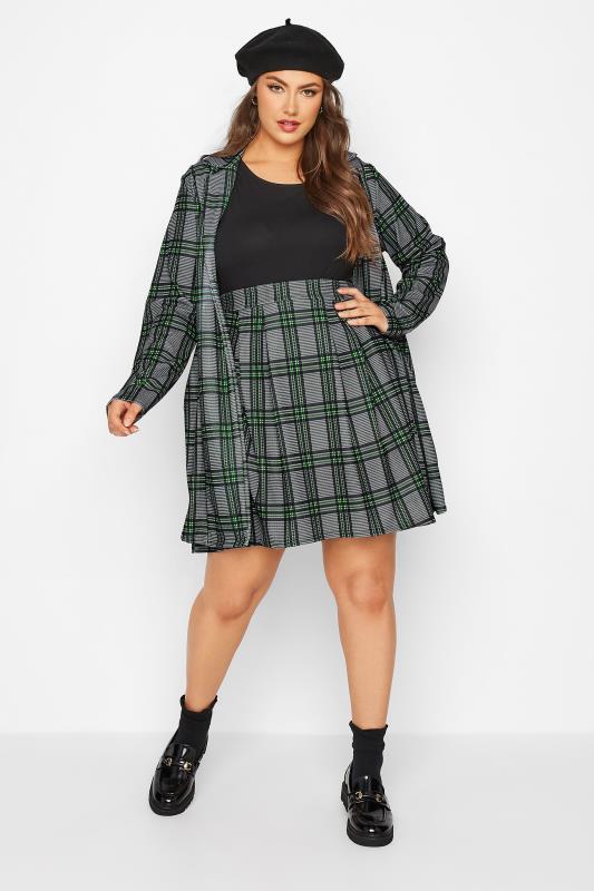 LIMITED COLLECTION Plus Size Grey & Green Check Pleated Skater Skirt | Yours Clothing 2