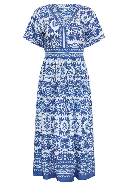 M&Co Blue & White Tile Print Midi Dress | M&Co 5