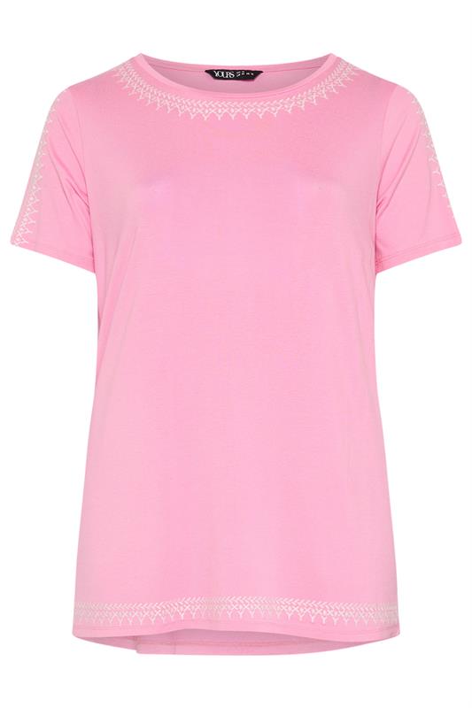 YOURS Plus Size Pink Embroidered Cold Shoulder T-Shirt | Yours Clothing 5