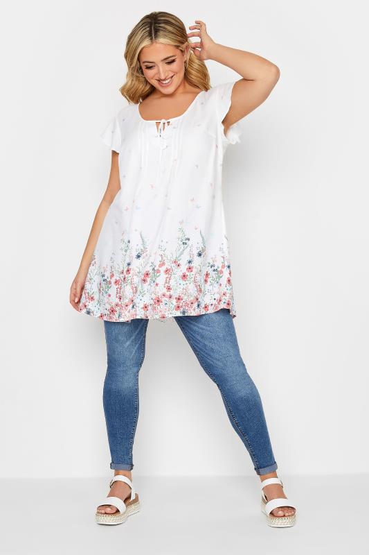 YOURS Plus Size White Floral Border Print Blouse | Yours Clothing 2