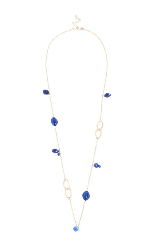 Gold & Blue Mixed Stone Long Necklace 4