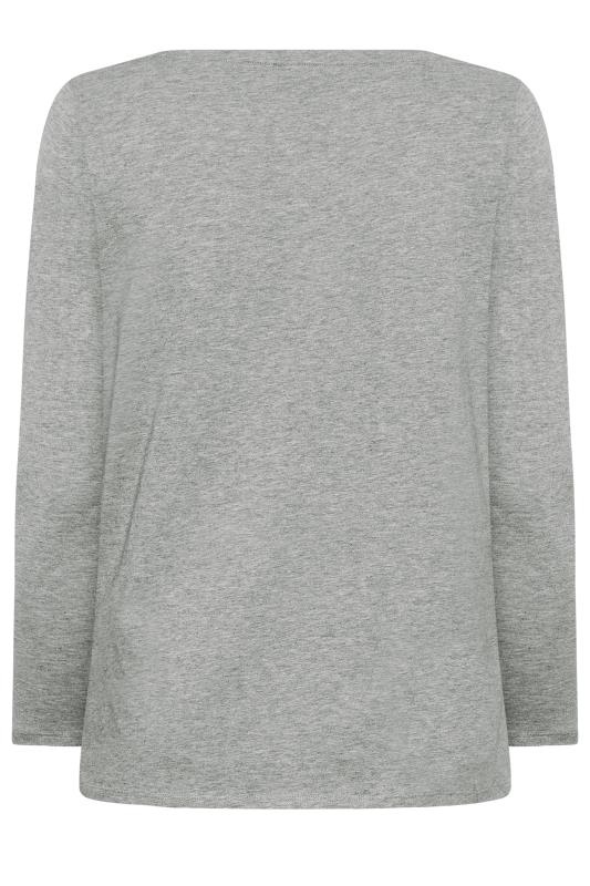 YOURS Plus Size Grey Marl Long Sleeve V-Neck T-Shirt