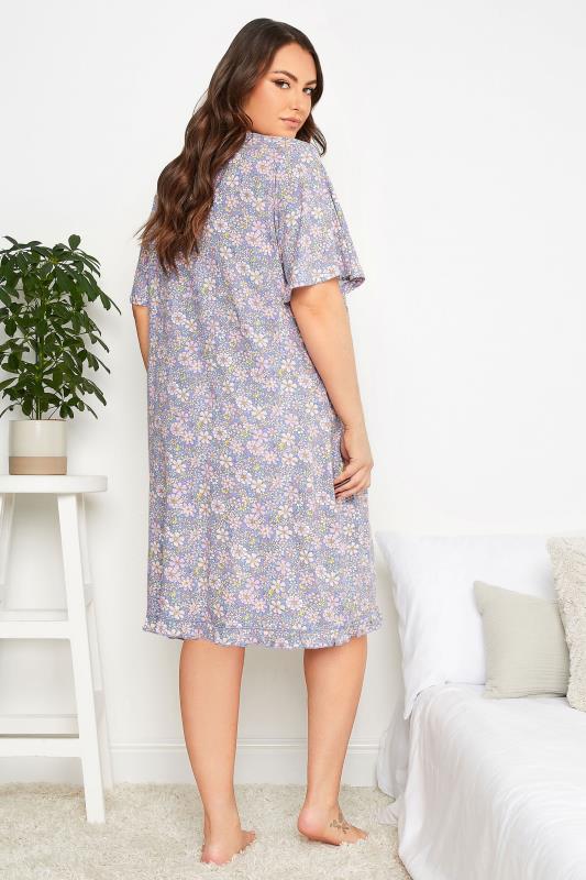 YOURS Curve Plus Size Purple Floral Peplum Soft Touch Nightdress | Yours Clothing  2