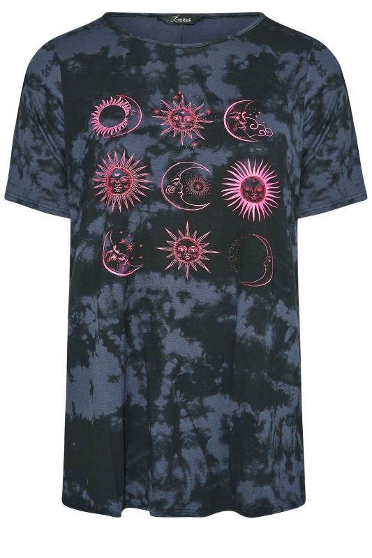 LIMITED COLLECTION Black & Blue Tie Dye Astrology Print T-Shirt_F.jpg