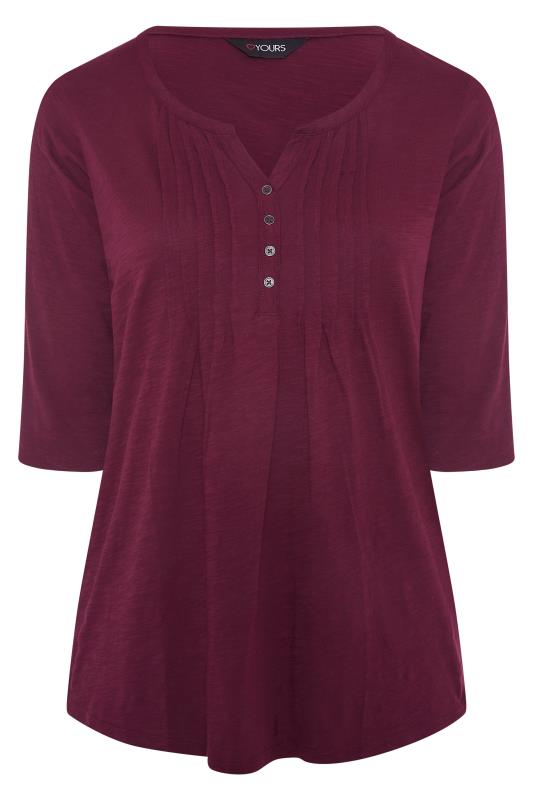 Plus Size Plum Purple Pintuck Henley Top | Yours Clothing 6