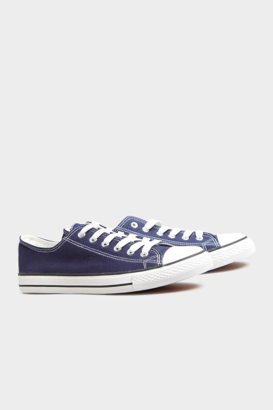 Navy Blue Low Canvas Trainer in Wide Fit | Yours Clothing 2