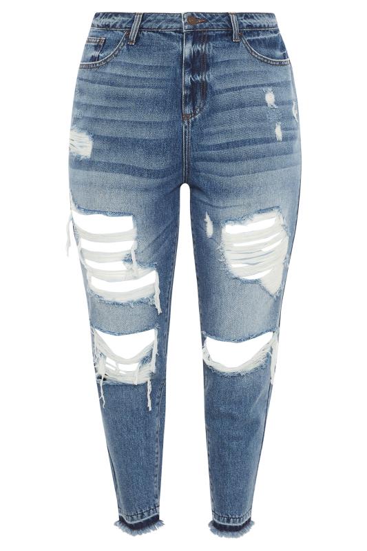 YOURS FOR GOOD Mid Blue Extreme Distressed MOM Jeans_F.jpg