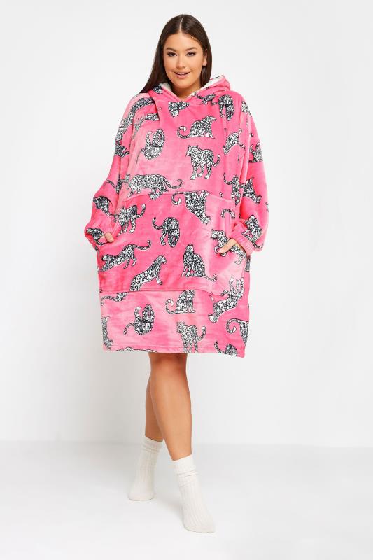 Plus Size  YOURS Curve Pink Soft Touch Animal Print Snuggle Hoodie