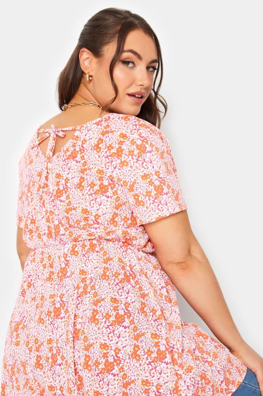 LIMITED COLLECTION Plus Size Orange Floral Tie Back Top | Yours Clothing 5