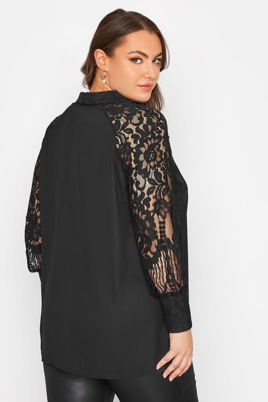 YOURS LONDON Curve Black Lace Sleeve Shirt 3