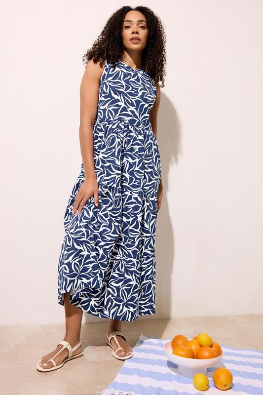  M&Co vestido midi escalonado de algodón azul marino
