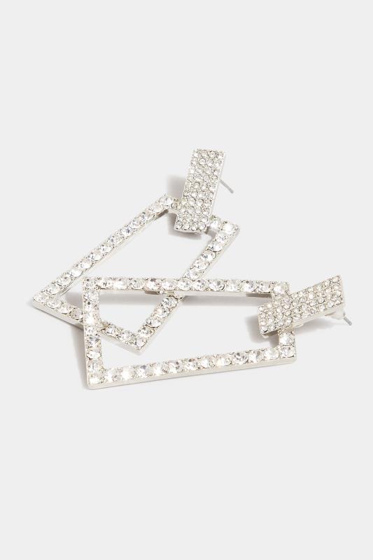 Silver Diamante Geometric Drop Earrings | Yours Clothing 3