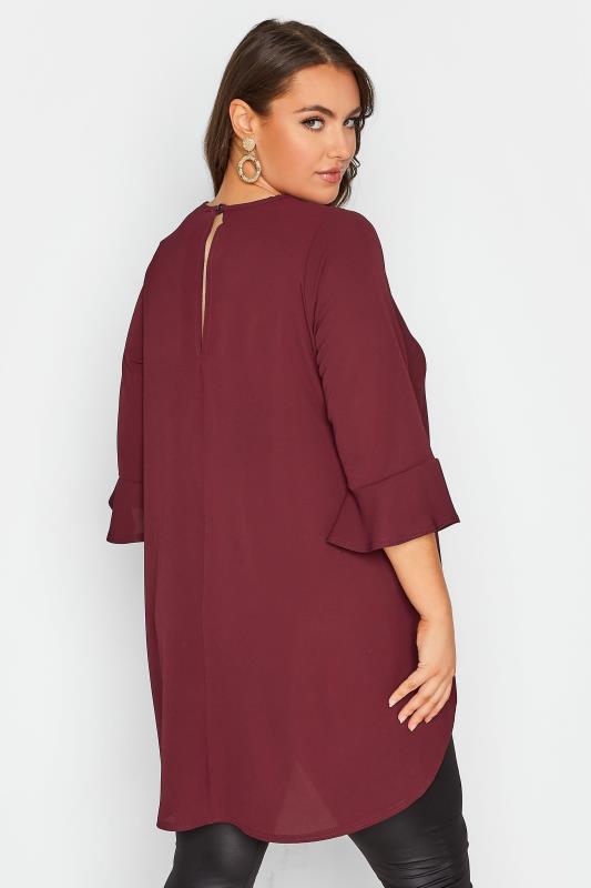 YOURS LONDON Plus Size Burgundy Red Flute Sleeve Tunic Top | Yours Clothing 3