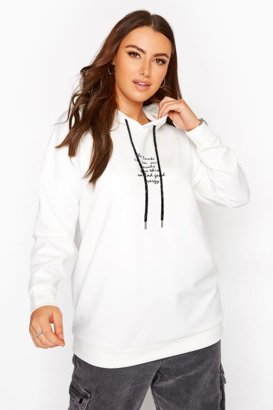 Plus Size  White Slogan Print Hoodie