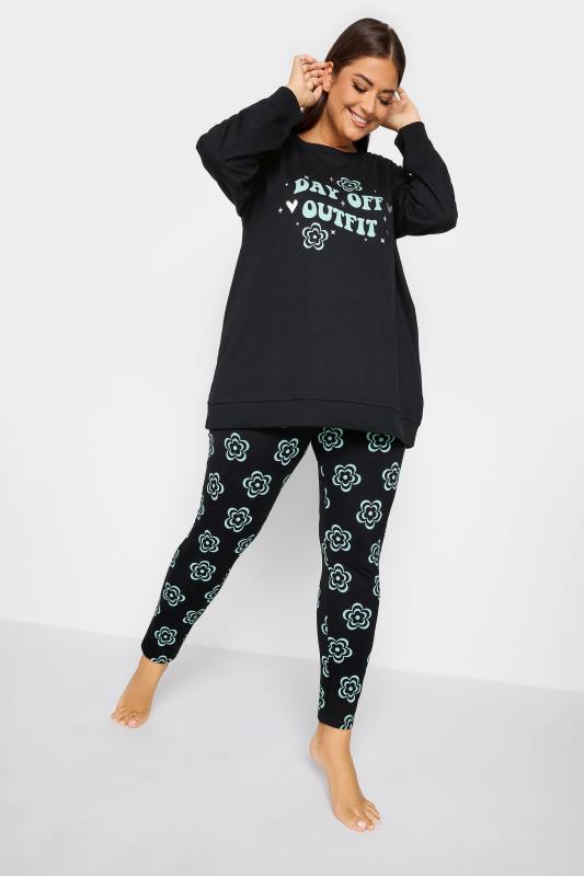  YOURS Curve Black 'Day Off' Flower Print Lounge Set