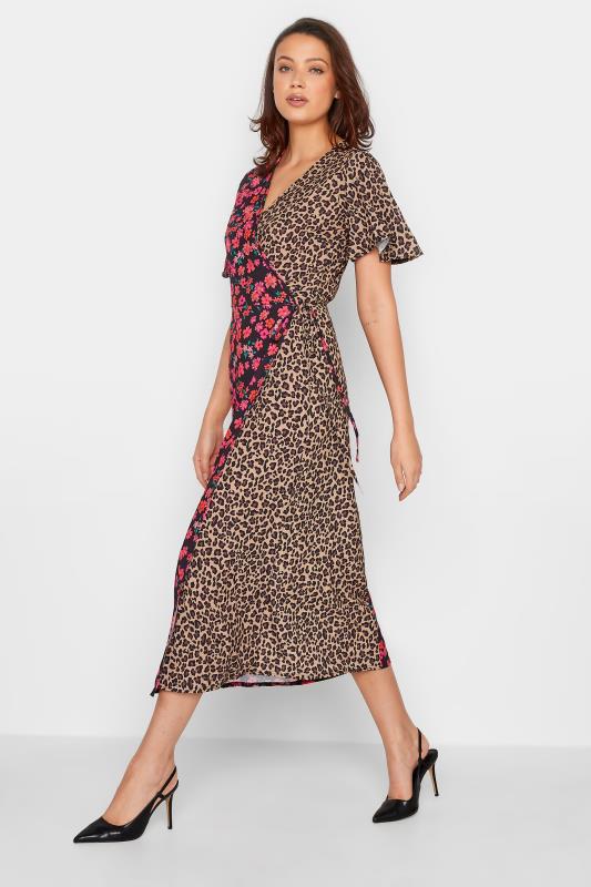 LTS Tall Women's Black Contrast Leopard Floral Wrap Dress | Long Tall Sally 2