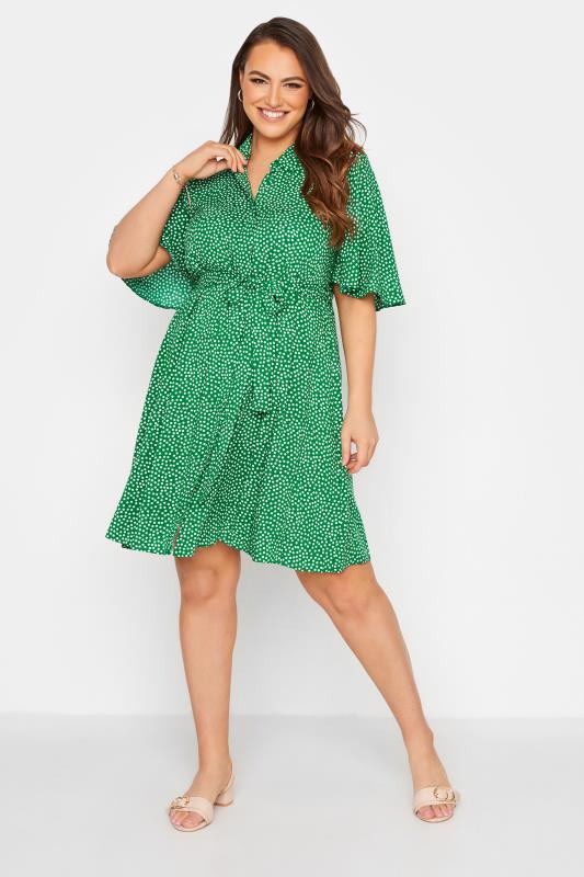 Großen Größen  LIMITED COLLECTION Curve Green Polka Dot Shirt Dress