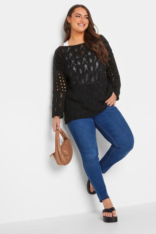 YOURS Plus Size Black Crochet Knit Jumper | Yours Clothing 3