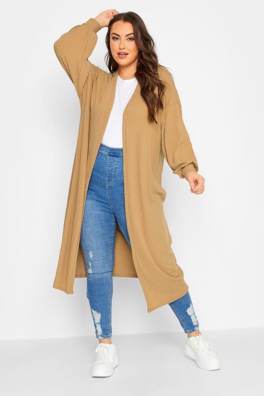 Plus Size LIMITED COLLECTION Beige Brown Ribbed Maxi Cardigan | Yours Clothing 2