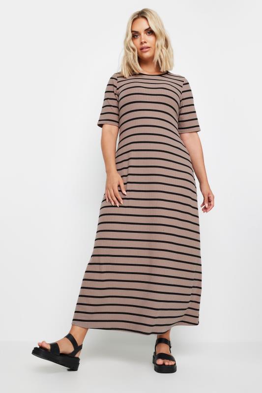 YOURS 2 PACK Plus Size Black & Brown Ribbed Maxi Dress | Yours Clothing 5