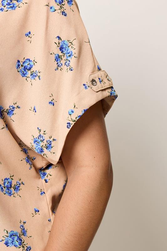 YOURS Plus Size Pink Floral Tab Sleeve Top | Yours Clothing 4