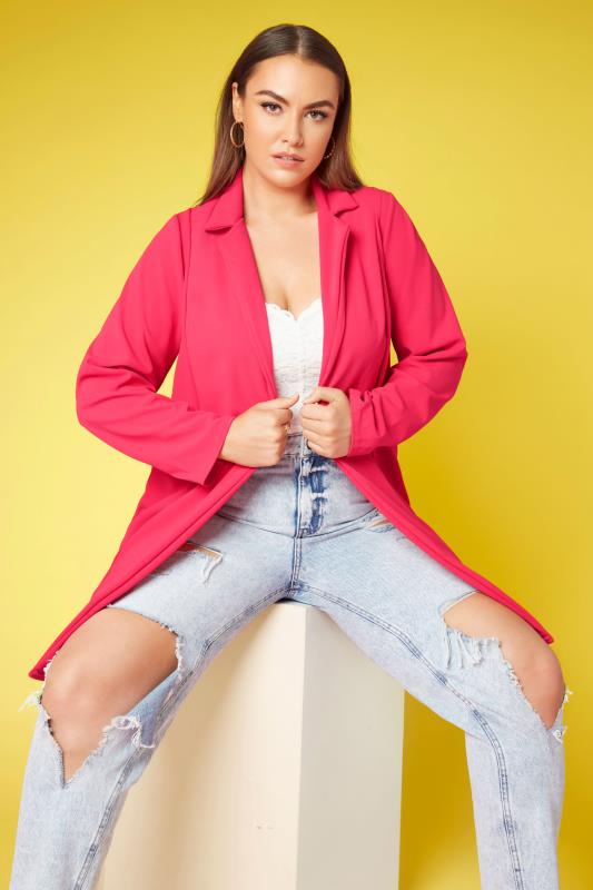 LIMITED COLLECTION Plus Size Hot Pink Longline Blazer | Yours Clothing 8