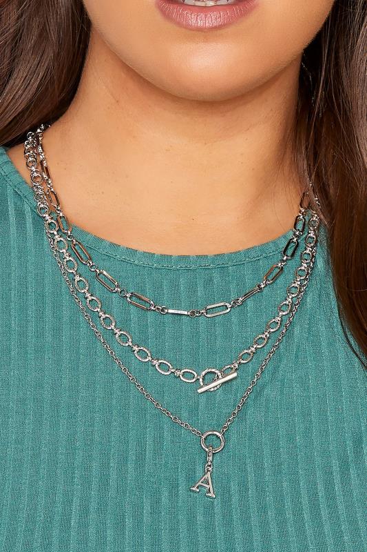 Silver Initial Charm Layered Necklace | Yours Clothing 1