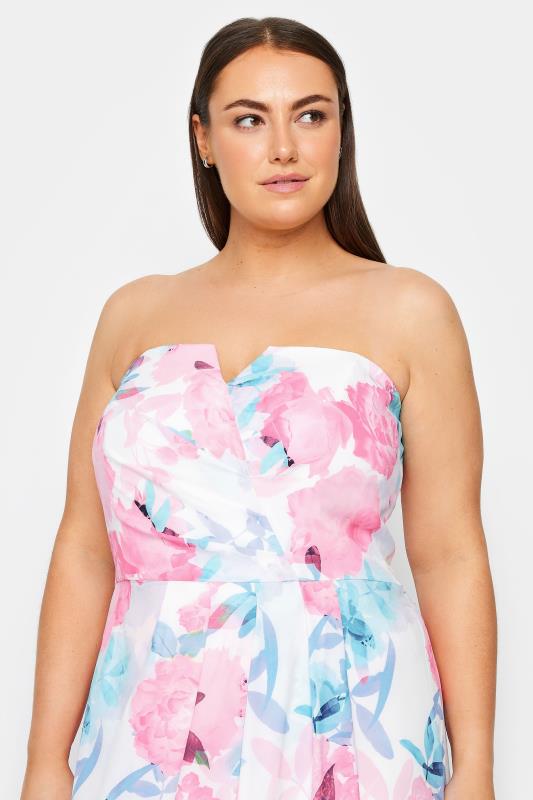Evans Pink & Blue Strapless Floral Dress 4