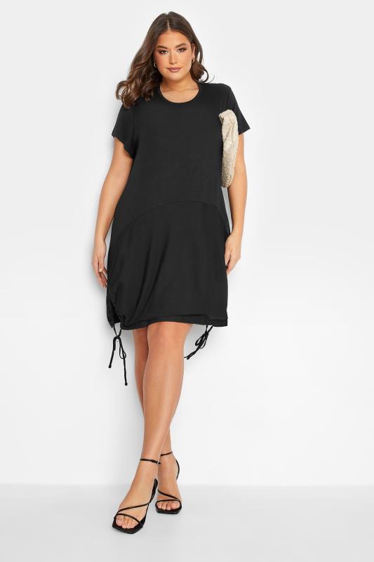 YOURS Plus Size Black Mesh Front Dress | Yours Clothing 1