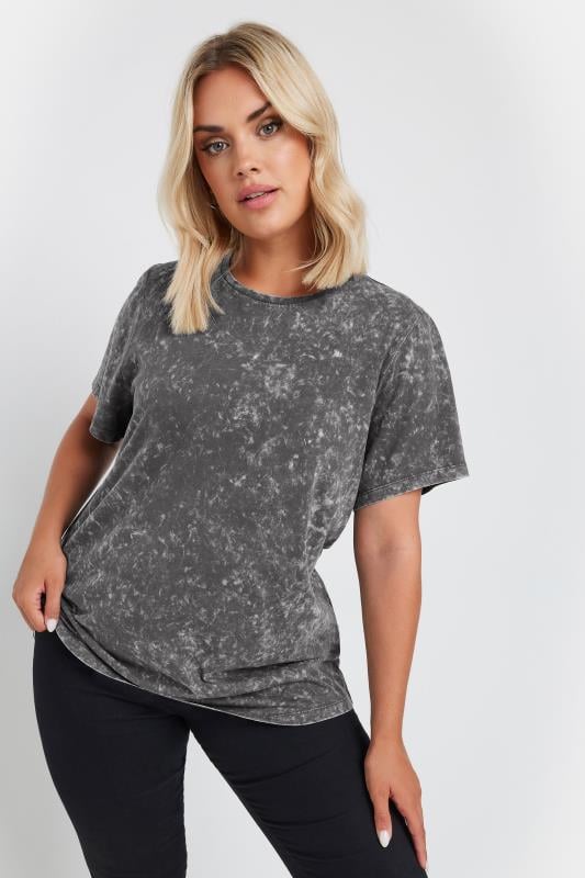 YOURS Plus Size Grey Acid Wash T-Shirt | Yours Clothing  2