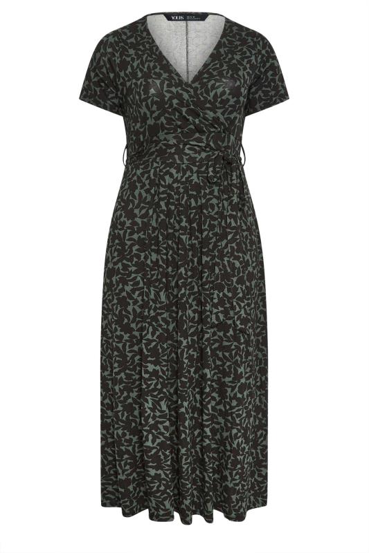 YOURS Plus Size Khaki Green Floral Print Wrap Maxi Dress | Yours Clothing 7