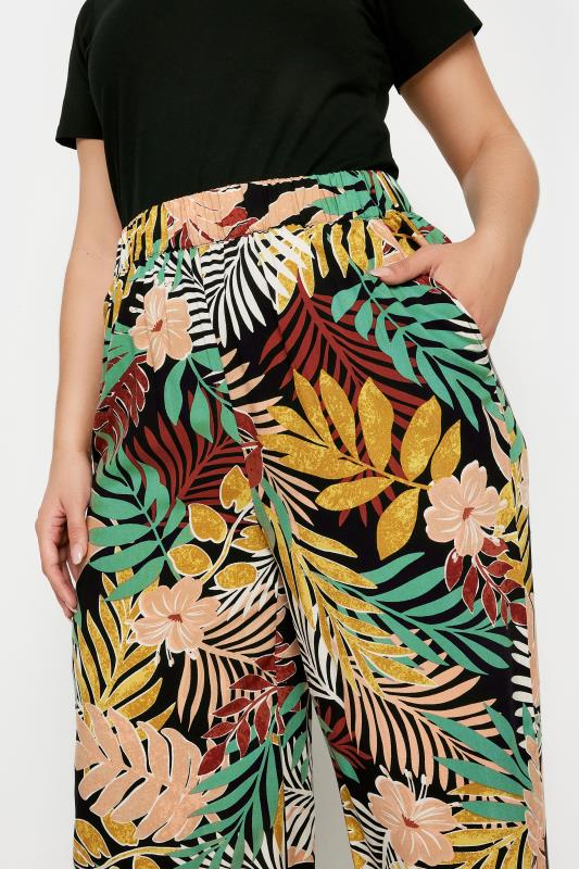 YOURS Plus Size Black Tropical Print Wide Leg Trousers | Yours Clothing 5