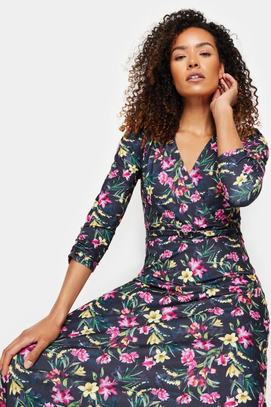 M&Co Navy Blue Floral Print Belted Wrap Midi Dress | M&Co 4
