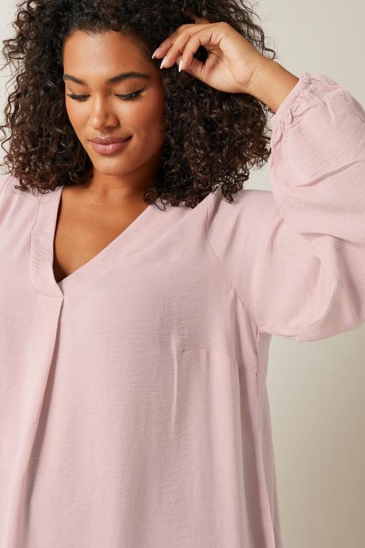 EVANS Plus Size Pink Pleat Front Long Sleeve Blouse | Evans 4