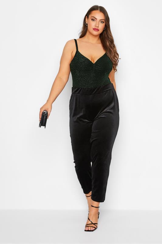 LIMITED COLLECTION Plus Size Green Glitter Ruched Bodysuit | Yours Clothing 2