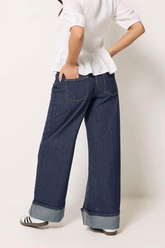 PixieGirl Petite Women's Dark Blue Seam Front Turn Up Denim Jeans | PixieGirl 2