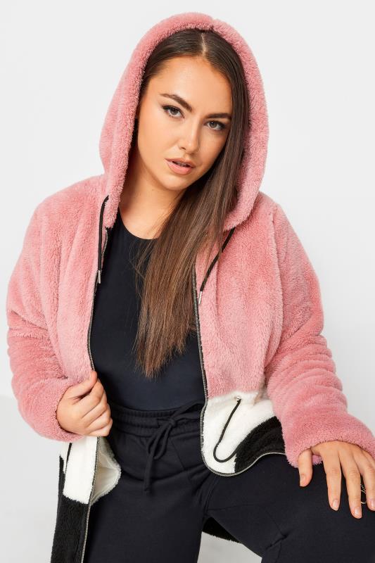 YOURS Plus Size Pink & Black Longline Fleece Zip Hoodie | Yours Clothing 4