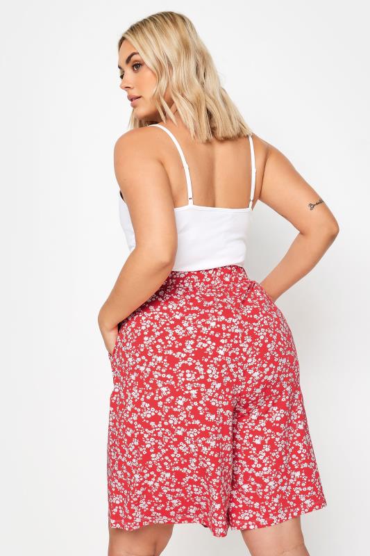 YOURS Plus Size Pink Ditsy Floral Print Pull On Shorts | Yours Clothing 3