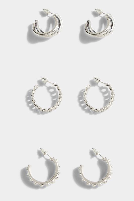 3 PACK Silver Tone Hoop Earrings | Yours Clothing 3