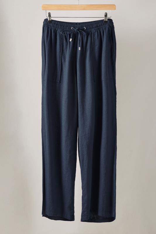 EVANS Plus Size Navy Blue Linen Wide Leg Trousers | Evans 5