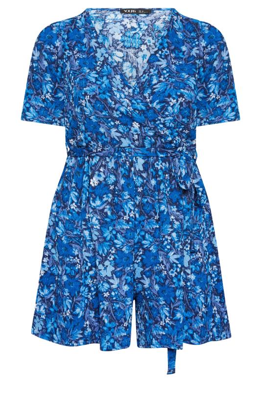 YOURS Curve Plus Size Blue Floral Playsuit | Yours Clothing  6
