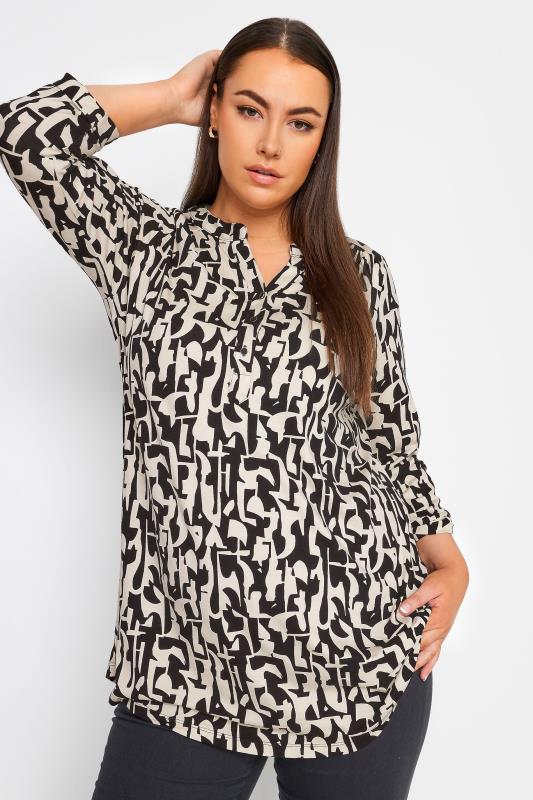 YOURS Plus Size Black & Ivory White Abstract Print Oversized Shirt | Yours Clothing 1