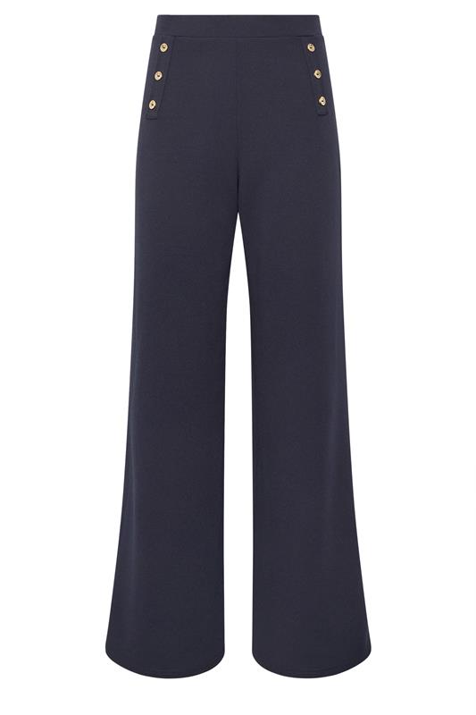 LTS Tall Navy Blue Military Button Detail Wide Leg Trousers | Long Tall Sally 5