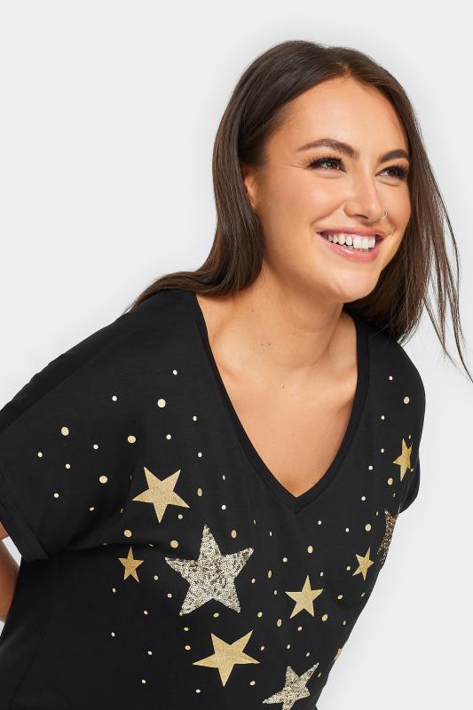 YOURS Curve Plus Size Black Star Print T-Shirt | Yours Clothing   4