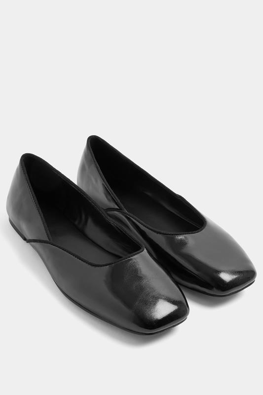Black Square Toe Ballet Pumps In Wide E Fit & Extra Wide EEE Fit