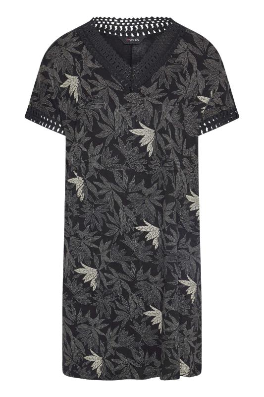 Curve Black Leaf Print Contrast Trim Tunic Dress 6